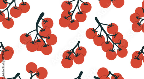 Red Cherry Tomatoes Pattern Flat Design White Background Isolated Object