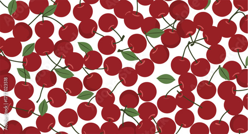Red Cherry Pattern Vector Art Flat Minimalist Isolated Objects White Background