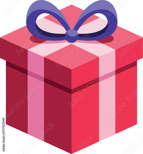 Red Gift Box With Blue Ribbon Isometric Flat Design Isolated Object