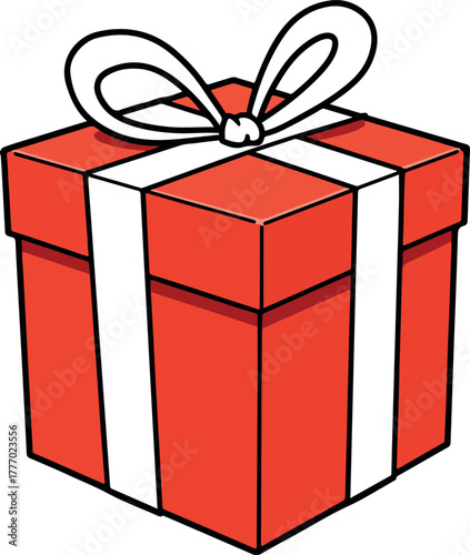 Red Gift Box With White Ribbon Bow Isolated On White Background