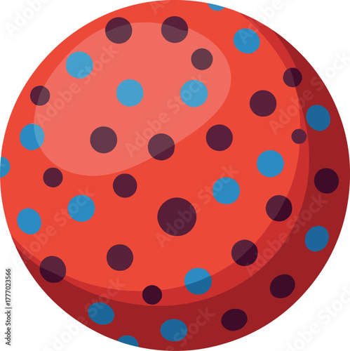 Red Sphere With Blue And Dark Dots Isolated On White Background