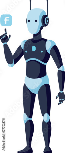 Retro Pixel Art Robot Interacting With Digital Interface Light Blue