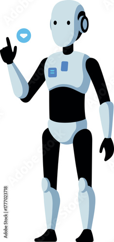 Robot Character Interacting with Digital Icon Minimalist Flat Design Vector