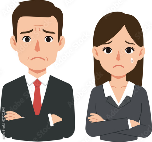 Sad Business Couple Flat Illustration Caucasian Man Woman Isolated White Background