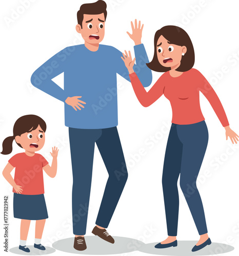 Sad Family Arguing Parents Worried Daughter White Background Flat Design