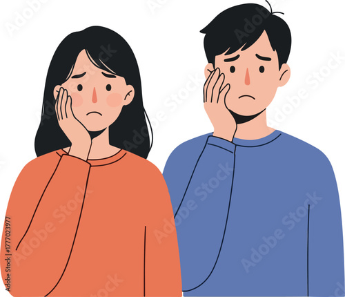 Sad Man And Woman With Hand On Cheek Flat Design