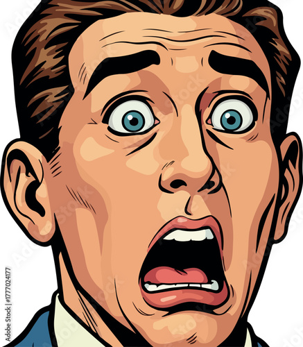 Scared Man Face Shocked Expression Comic Book Art Style Vector