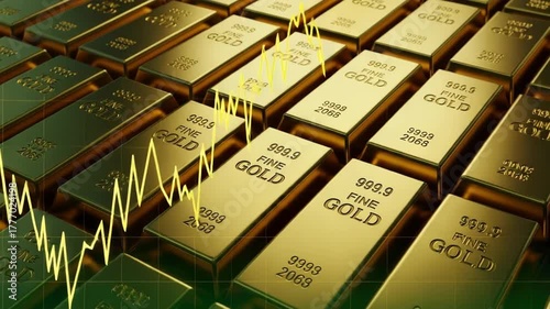 Gold bars with financial graph overlay representing market fluctuations