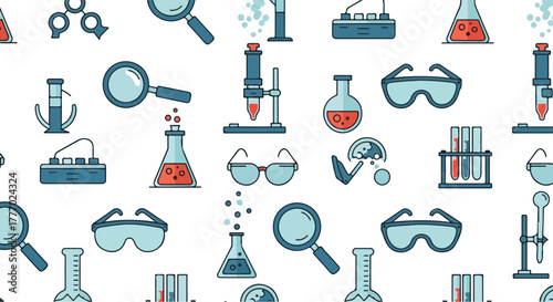 Science Lab Pattern Vector Flat Design With Beakers Magnifying Glasses
