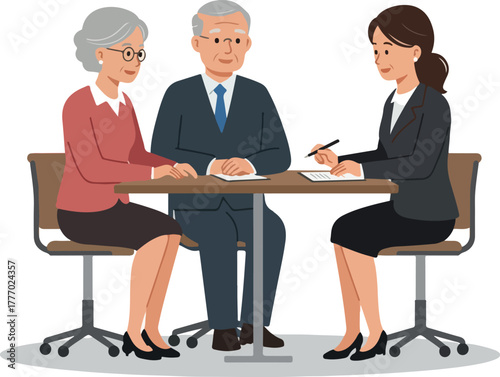 Senior Couple Meeting Advisor discussing finances in office setting