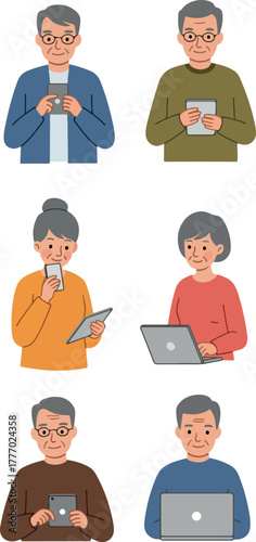 Senior People Using Digital Devices Such As Laptops And Tablets