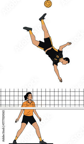Sepak Takraw Players in Action Yellow Black Outfits Dynamic Play
