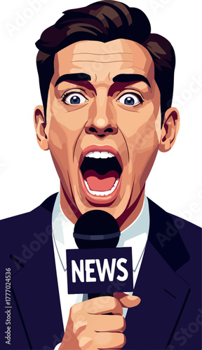 Shocked News Reporter With Microphone pixel art graphic