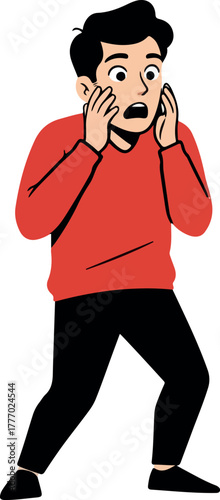 Shocked Man Red Sweater Black Pants Flat Design Illustration