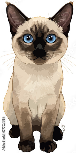 Siamese Cat Portrait Blue Eyes Pixel Art Isolated