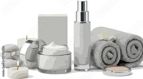 Spa Products And Candles Serene White Background