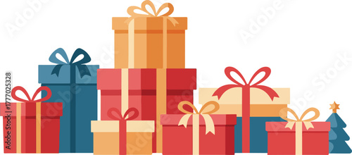 Stack of Christmas Gifts Red Blue Orange Festive Present Boxes Tree Decoration