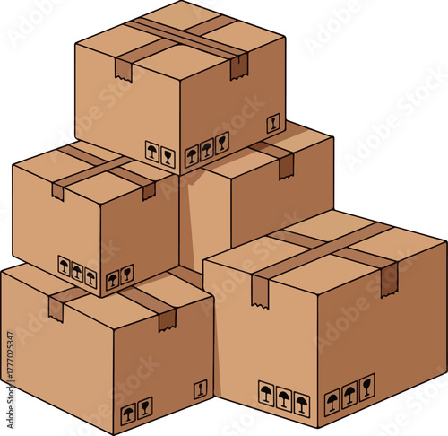 Stack of Cardboard Boxes Flat Design Vector Isolated Object