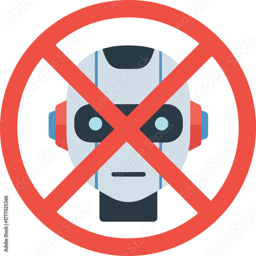 Stop Robot Icon No Artificial Intelligence Flat Design