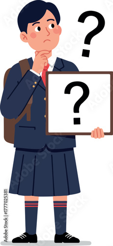 Student Thinking Hard With Question Marks Vector Graphic