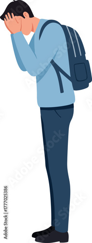 Student Backpack Sadness Pixel Art Isolated Object Flat Design Blue