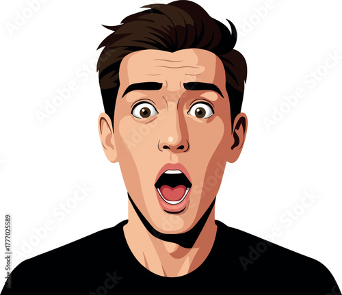 Surprised Man Pixel Art Expression Portrait With Open Mouth Black Shirt