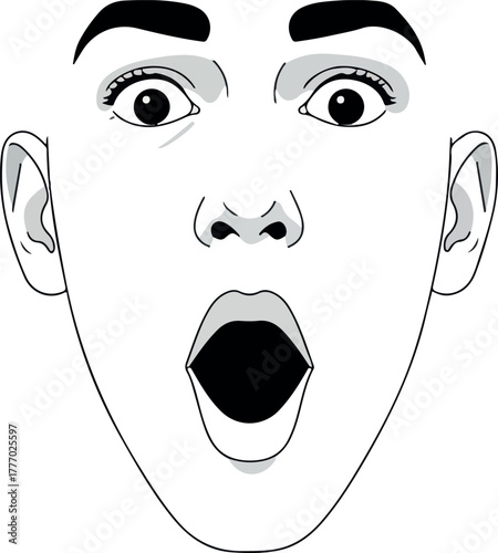 Surprised Face Vector Illustration Minimal Line Art With Black Mouth