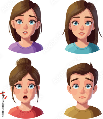 Surprised People Faces Expressing Shock Vector Illustration Set