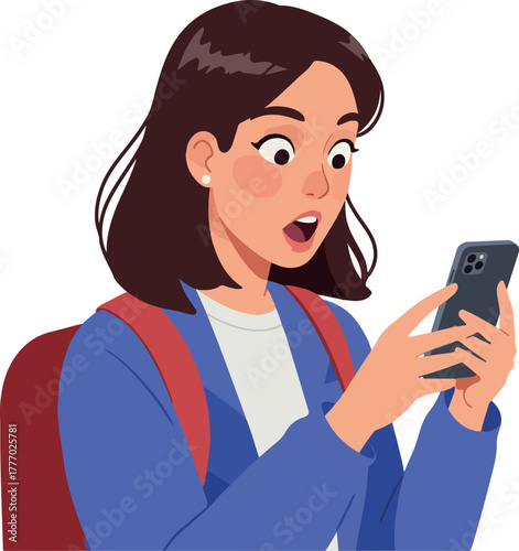 Surprised Woman With Smartphone Vector Illustration
