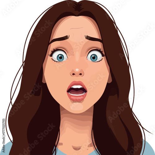 Surprised Woman Face Wide Eyes Open Mouth Blue Eyes Brown Hair