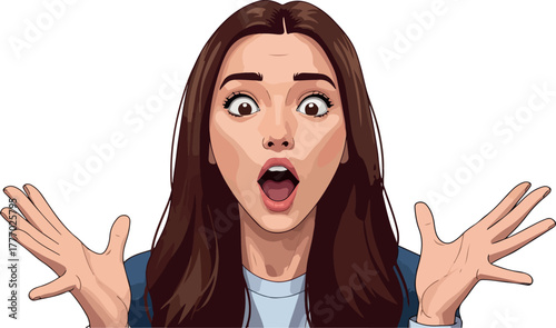 Surprised Woman Pixel Art With Open Mouth and Hands Raised