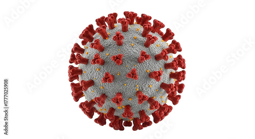 Detailed 3d rendering of a sars cov 2 virus particle with spikes isolated on transparent background