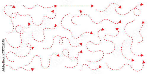 Clean dot style hand drawn doodle arrows set. Clean dot arrows style doodle set hand drawn. Curve Dotted line, preliminary. isolated on white background vector collection