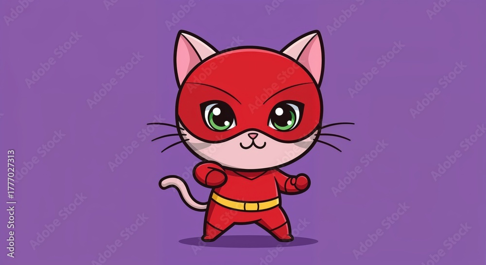 Obraz premium Superhero Cat: A captivating depiction of a brave feline, donned in a vibrant red costume and ready to leap into action, radiating a sense of courage and determination.