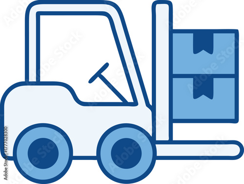 Blue and white forklift truck icon lifting boxes vector