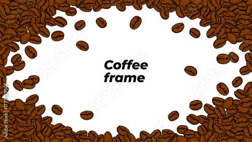 coffee background. Coffee beans in frame, border. Coffee beans isolated on a white background. Coffee beans wallpaper. Coffee Beans Illustration for packaging.