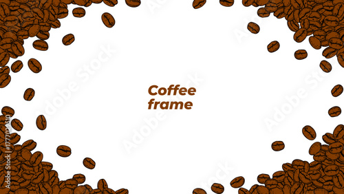 coffee background. Coffee beans in frame, border. Coffee beans isolated on a white background. Coffee beans wallpaper. Coffee Beans Illustration for packaging.