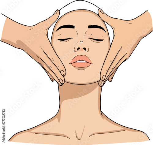Two Hands Gently Massaging A Woman's Face with Closed Eyes