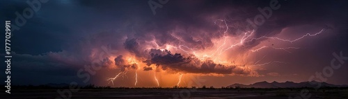 Wallpaper Mural Toxic gas cloud with electric discharges lightning concept. Dramatic lightning strikes illuminate a stormy night sky. Torontodigital.ca