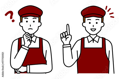 アイデアをひらめくカフェの男性店員　セット