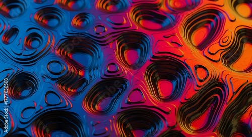 Abstract Colorful Liquid Pattern with Blue Red Orange Shades in Dynamic Flow