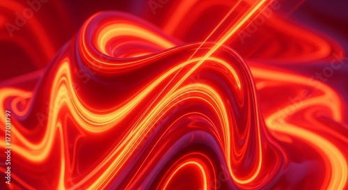 Abstract Red Orange Light Waves Flowing Dynamic Background Digital Art