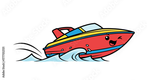 cartoon speedboat racing on small waves