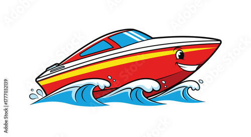 cartoon speedboat racing on small waves