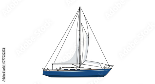vector illustration of a classic sailboat with white sails and wooden deck