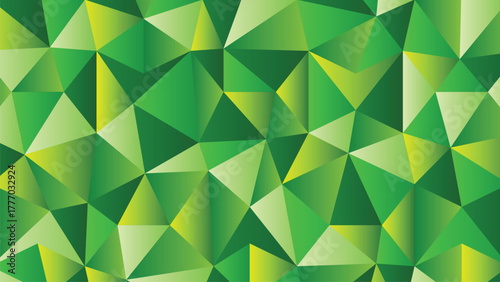 A visually compelling seamless vector pattern with a striking 3D effect. This design is constructed from a mesh of varying-sized triangles in a fresh, bright green and yellow color gradient, ESP File