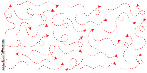 Clean dot style hand drawn doodle arrows set. Clean dot arrows style doodle set hand drawn. Curve Dotted line, preliminary. isolated on white background vector collection