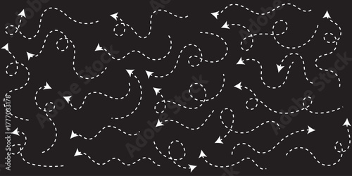 Clean dot style hand drawn doodle arrows set. Clean dot arrows style doodle set hand drawn. Curve Dotted line design with white background.