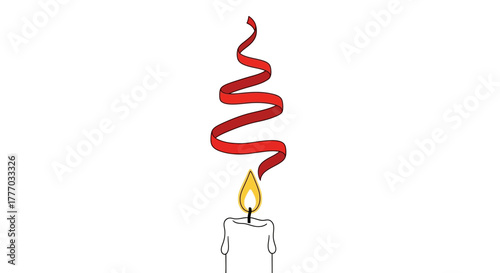 Illustration of a lit candle with a red ribbon rising from the flame, creating a spiral shape.