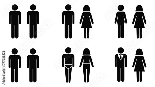 Human silhouette icons with gender and attire variations Vector
